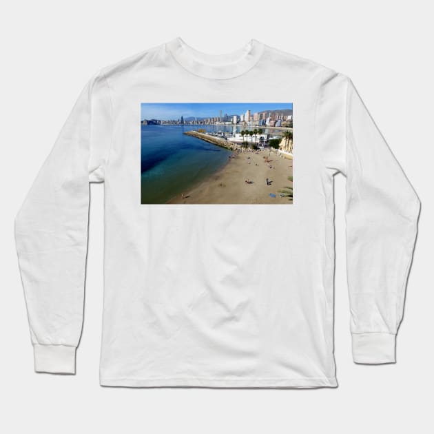 Benidorm Mal Pas Beach Costa Blanca Spain Long Sleeve T-Shirt by AndyEvansPhotos